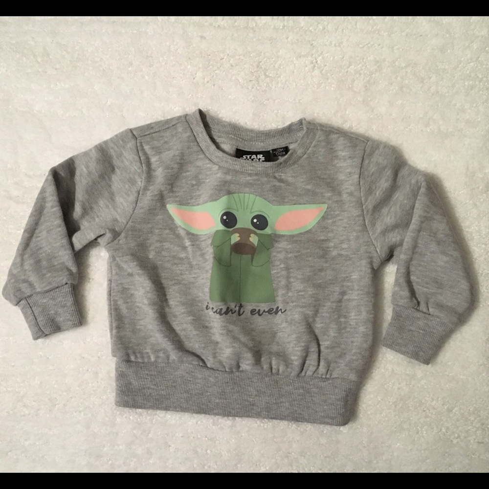 Star Wars Gray Baby Yoda Sweatshirt Size 12M Excellent Condition